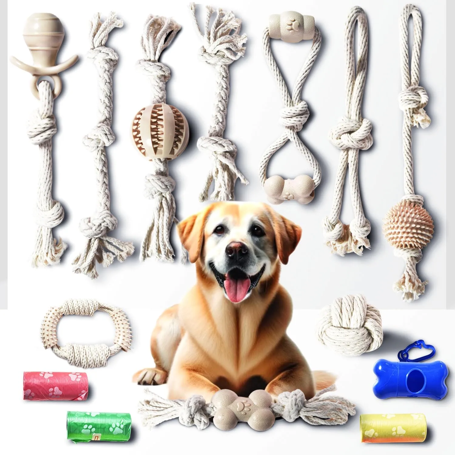 Stride Small Dog Toys - Pack of 14, Interactive & Durable Rope Toys for Small & Medium Dogs, Non-Toxic & Dye Free Cotton, Ideal for Puppy Teething, Anxiety & Boredom Relief