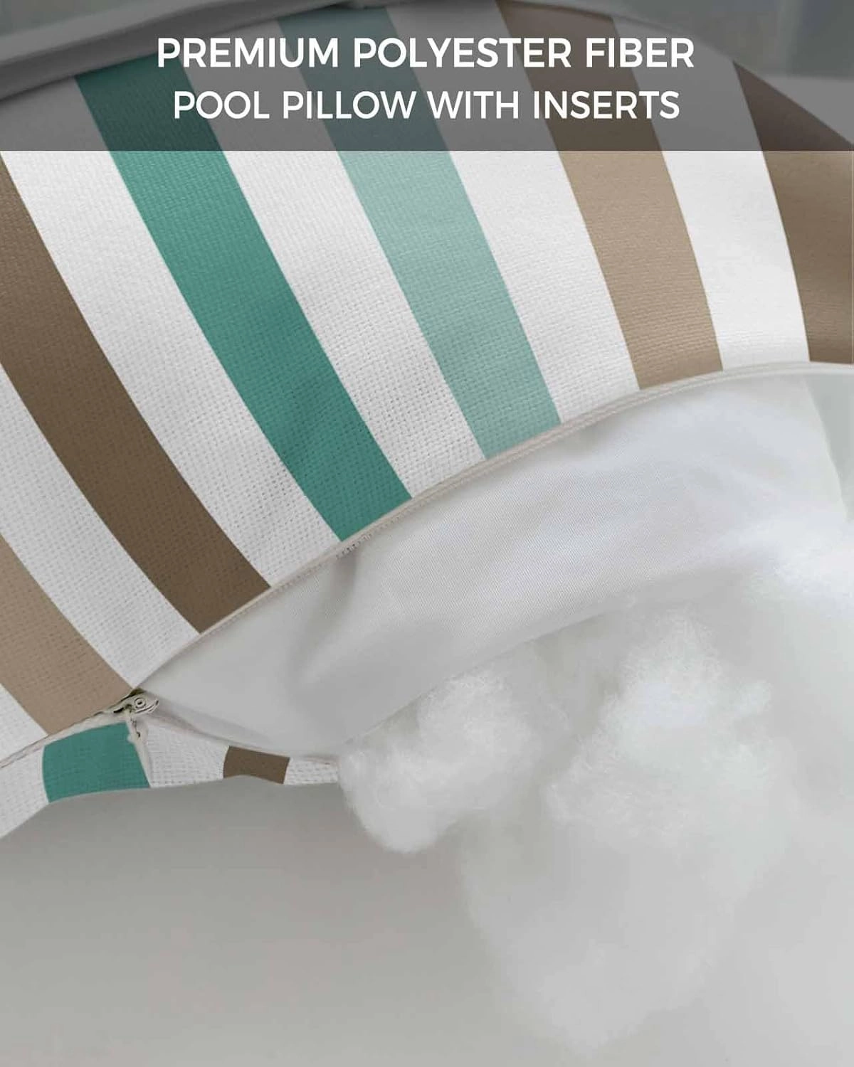 Striped Outdoor Head Resting Pillows with Insert Gradient Teal Brown Minimalist Vertical Striped 1 Pack Waterproof Lumbar Pillows with Adjustable Elastic Strap for Patio Chaise Beach Chair, 11”x16”