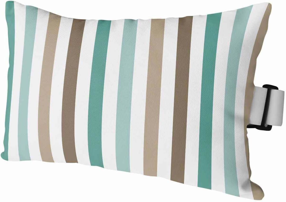 Striped Outdoor Head Resting Pillows with Insert Gradient Teal Brown Minimalist Vertical Striped 1 Pack Waterproof Lumbar Pillows with Adjustable Elastic Strap for Patio Chaise Beach Chair, 11”x16”