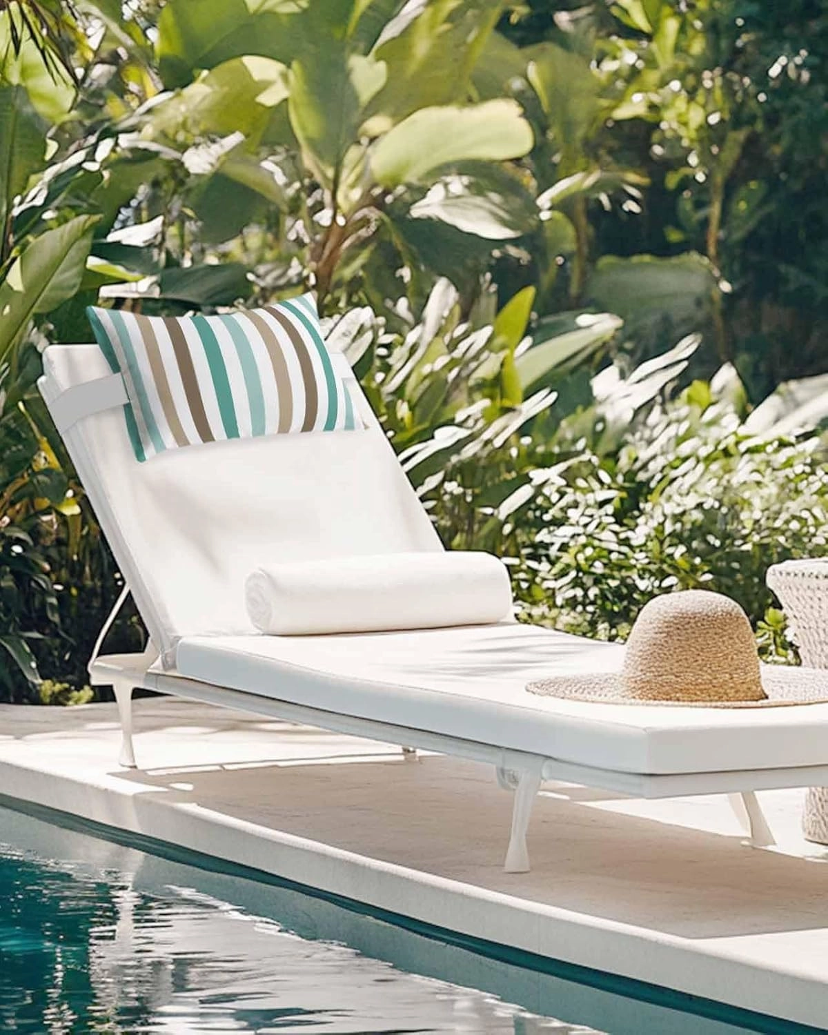 Striped Outdoor Head Resting Pillows with Insert Gradient Teal Brown Minimalist Vertical Striped 1 Pack Waterproof Lumbar Pillows with Adjustable Elastic Strap for Patio Chaise Beach Chair, 11”x16”