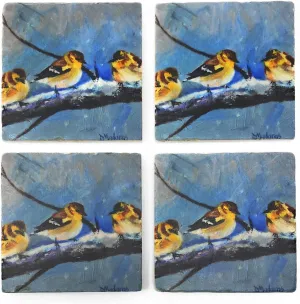 Studio Vertu Sparrows in Snow Marble Coasters, Set of 4