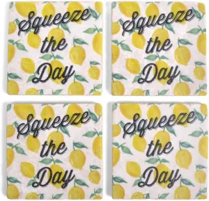 Studio Vertu Squeeze the Day Lemons Marble Coasters, Set of 4