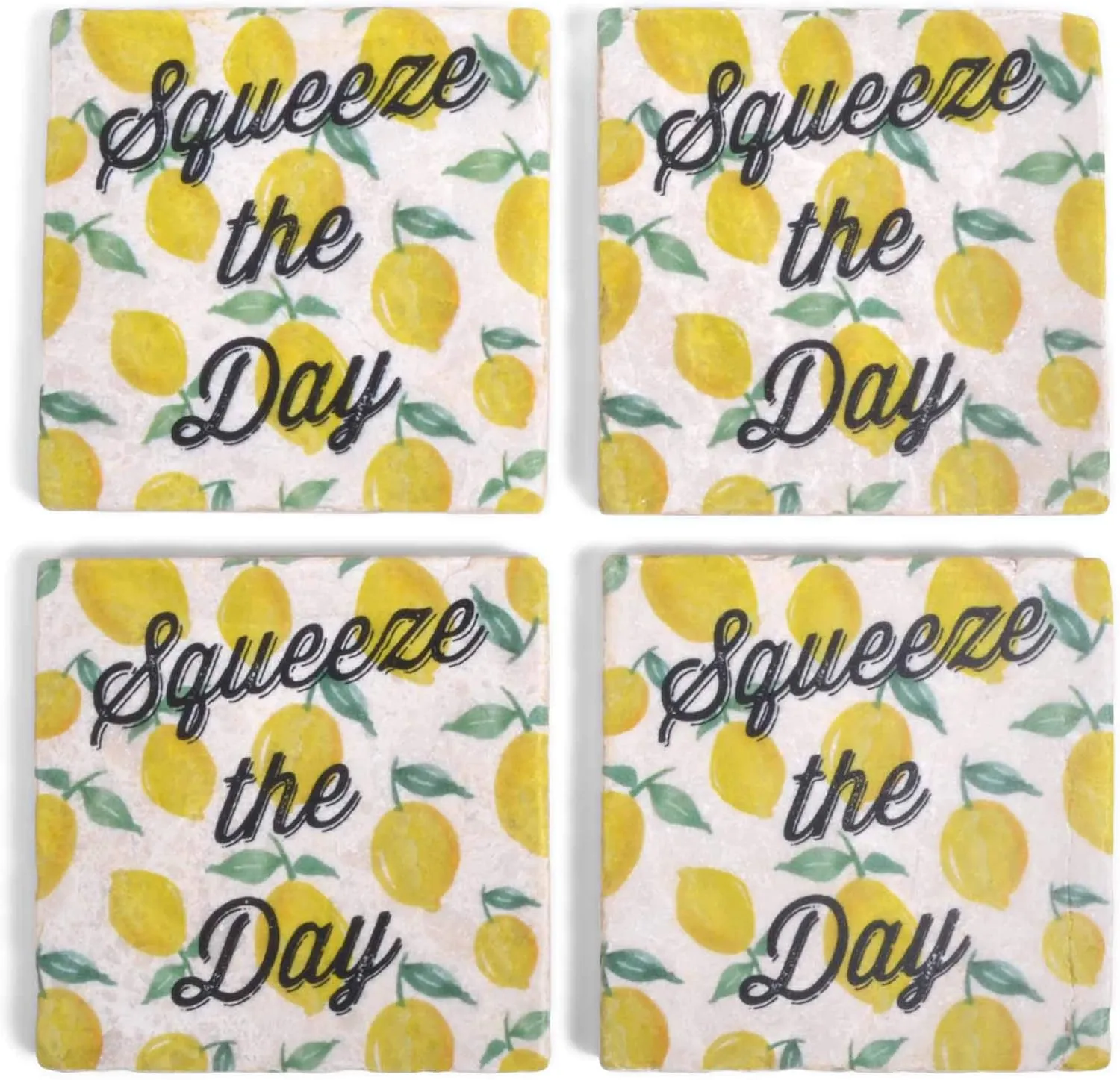 Studio Vertu Squeeze the Day Lemons Marble Coasters, Set of 4