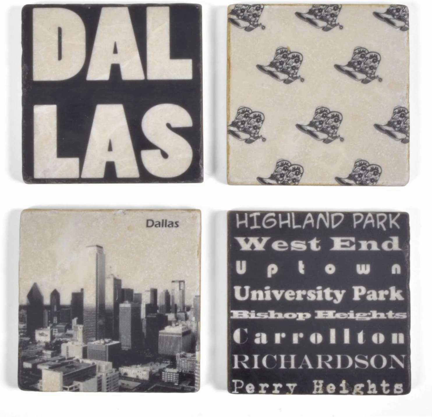 Studio Vertu Dallas Marble Coasters, Black and White, Set of 4