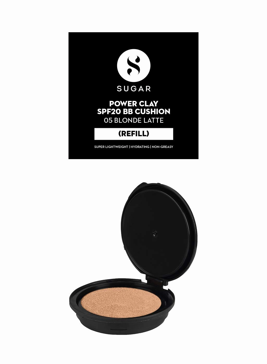 Sugar Cosmetics Power Clay SPF20 BB Cushion (Refill)05 Blonde Latte (Fair shade with neutral Undertone/light shade with neutral undertone) Hydrating formula, matte finish, SPF 20, Sun Protection