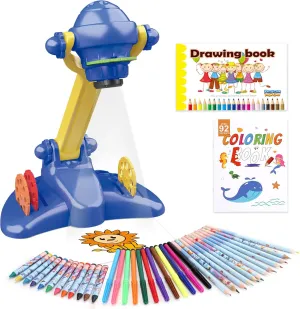 Sumsoltic Drawing Projector for Kids, Art and Craft Kit,Including Colored Pencils, Crayons, Coloring Books, Toys for 3  Year Old Boys (Blue Drawing Kit v2)