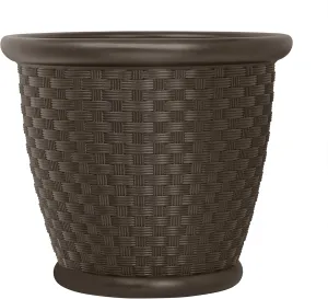 Suncast Sonora 22 Inch Plastic Wicker Indoor or Outdoor Decorative Garden Flower Planter for Entryways, Porch, and Backyard Patios, Dark Brown
