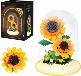 Sunflower Building Toy Set, 251 Pieces with Lighted Base, ABS Dust-Proof Shell, DIY Gift for Kids & Adults, Perfect for Mother’s Day, Birthday, Holiday – Creative Educational Building Blocks