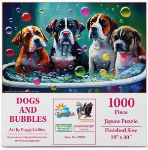 SUNSOUT INC - Dogs and Bubbles - 1000 pc Jigsaw Puzzle by Artist: Peggy Collins - Finished Size 19" x 30" - MPN# 27052
