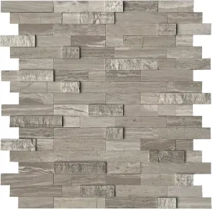 SUNWINGS Peel and Stick Mosaic Natural 3D Stone Self Adhesive Tiles, 12" x 11" 5-Sheet Stick on Backsplash for Kitchen Bathroom Fireplace Vanity, Mixed Tan