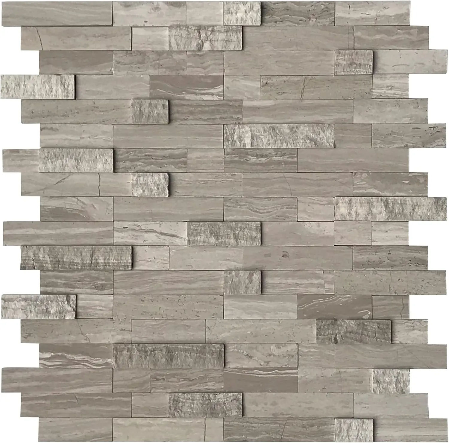 SUNWINGS Peel and Stick Mosaic Natural 3D Stone Self Adhesive Tiles, 12" x 11" 5-Sheet Stick on Backsplash for Kitchen Bathroom Fireplace Vanity, Mixed Tan