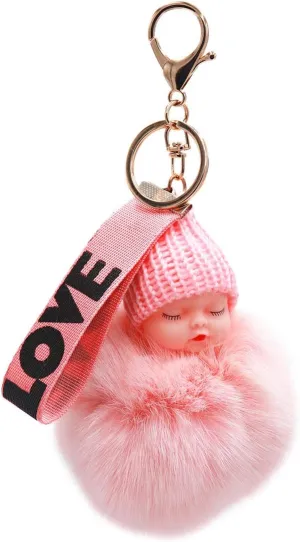 surell - Genuine Fox Fur Baby Keychain with Mink Beanie- Cute Classic Pompom Purse Accessory with Keyring- Fluffy Love Ball