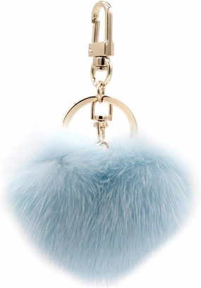 surell Genuine Mink Fur Heart Pom-Pom Keychain - Cute Bag Purse Charm - Ring Fluffy Fur Ball - Fashion Gift (Light Blue)