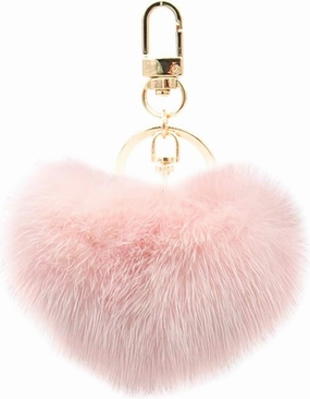 surell Genuine Mink Fur Heart Pom-Pom Keychain - Cute Bag Purse Charm - Ring Fluffy Fur Ball - Fashion Gift (Pink)