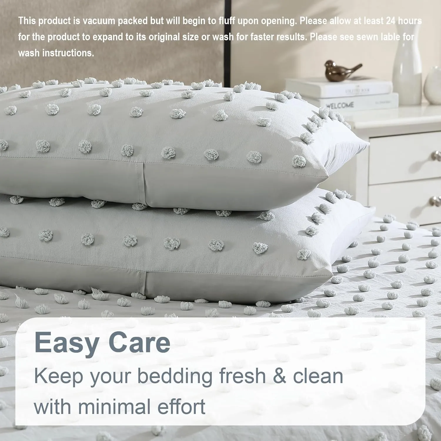 Swift Home King Gray Comforter Set - Decorative Tufted Pom Poms Bedding Set - 3 Pieces Bed Linen, 1 Comforter and 2 Pillow Shams