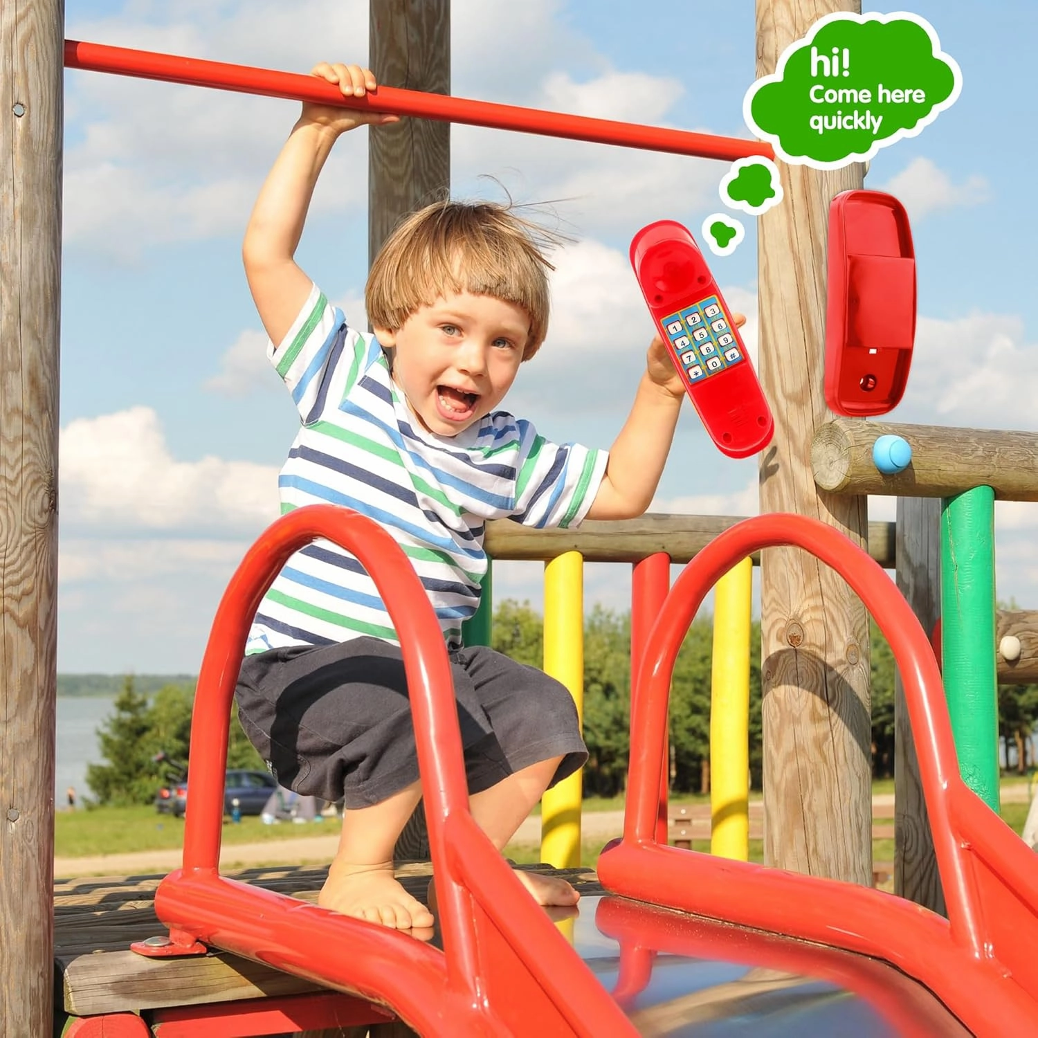 Swingset Phone Toys Playground Treehouse Phone Pretend Telephone Toy with Numeric Key for Kids Outdoor Playground Treehouse Jungle Gym Accessories (Red)