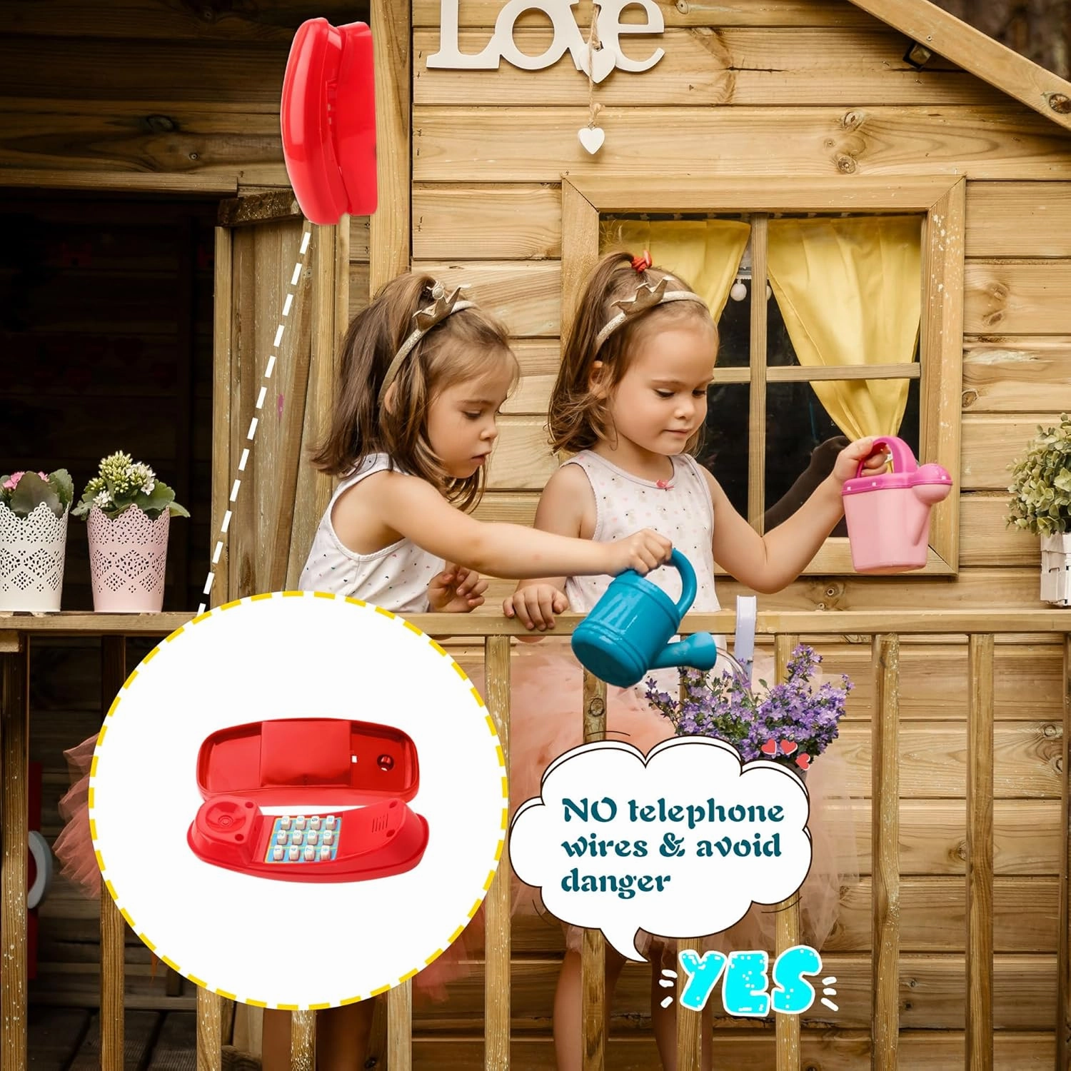 Swingset Phone Toys Playground Treehouse Phone Pretend Telephone Toy with Numeric Key for Kids Outdoor Playground Treehouse Jungle Gym Accessories (Red)
