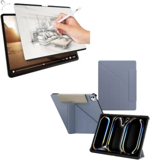 SwitchEasy Origami 2024 Case for iPad Pro 11" Bundle with Magnetic SwitchPaper Screen Protector for 2024 iPad Pro 11"-Alaskan Blue
