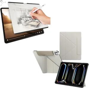 SwitchEasy Origami 2024 Case for iPad Pro 13" Bundle with Magnetic SwitchPaper Screen Protector for 2024 iPad Pro 13"-Starlight White