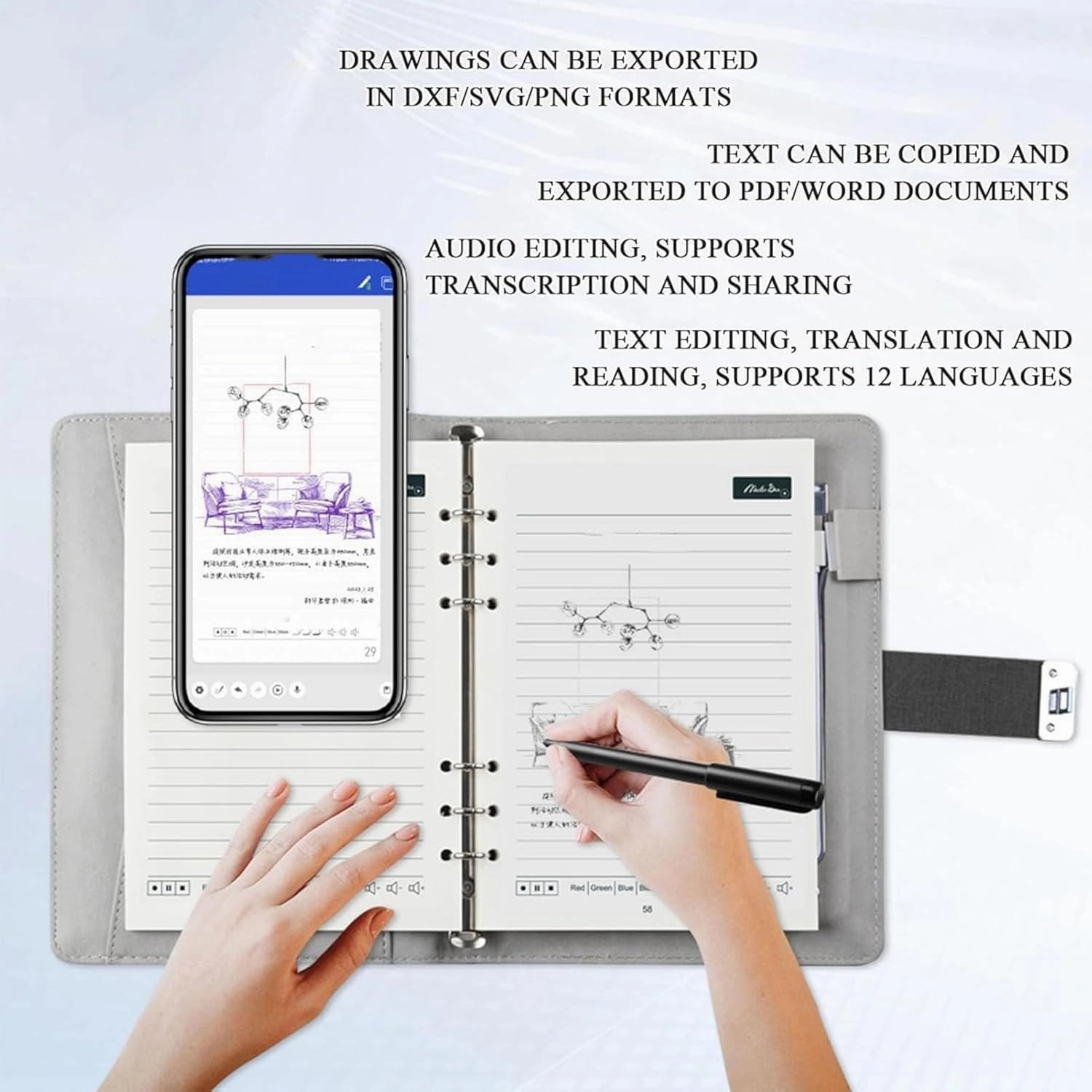 Syncify Digital Sketchbook, A5, Pink, Bluetooth Connect for Smartphone, Offline Storage