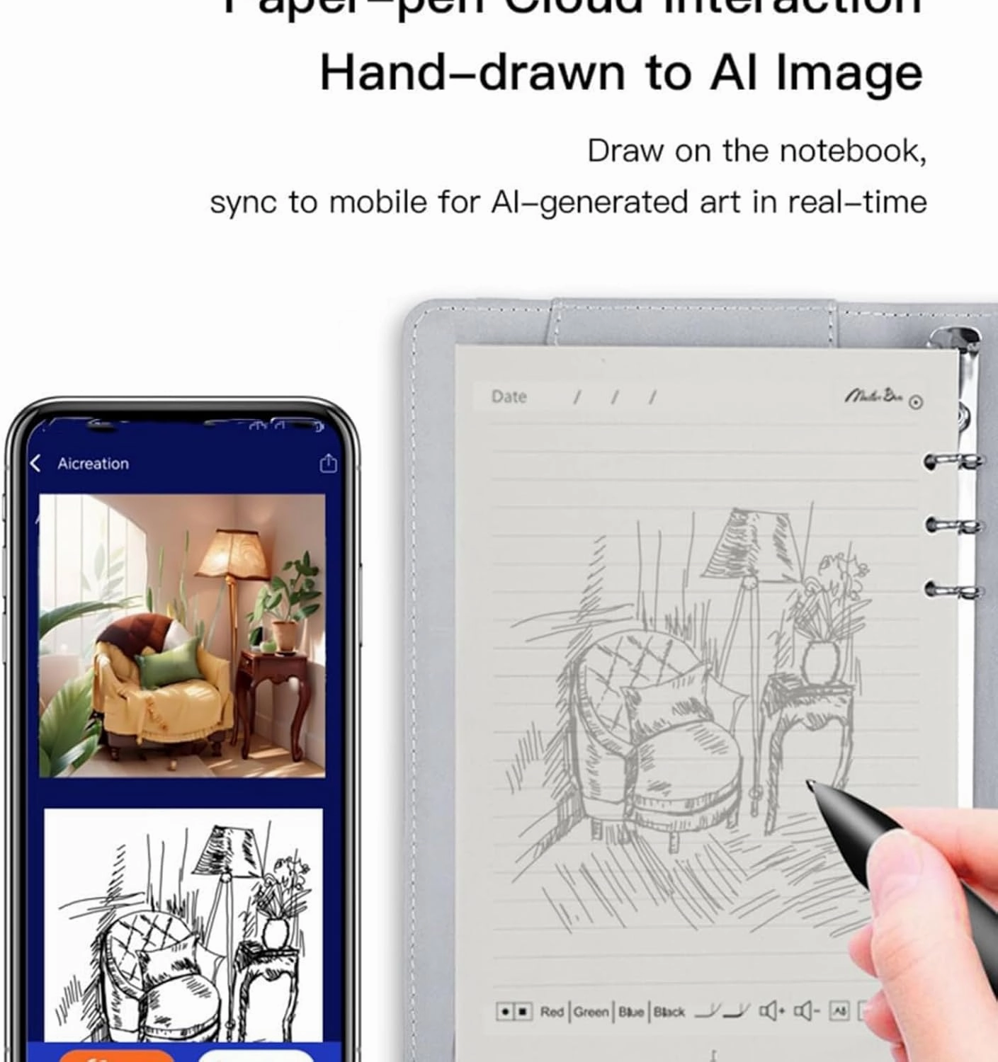 Syncify Digital Sketchbook, A5, Pink, Bluetooth Connect for Smartphone, Offline Storage