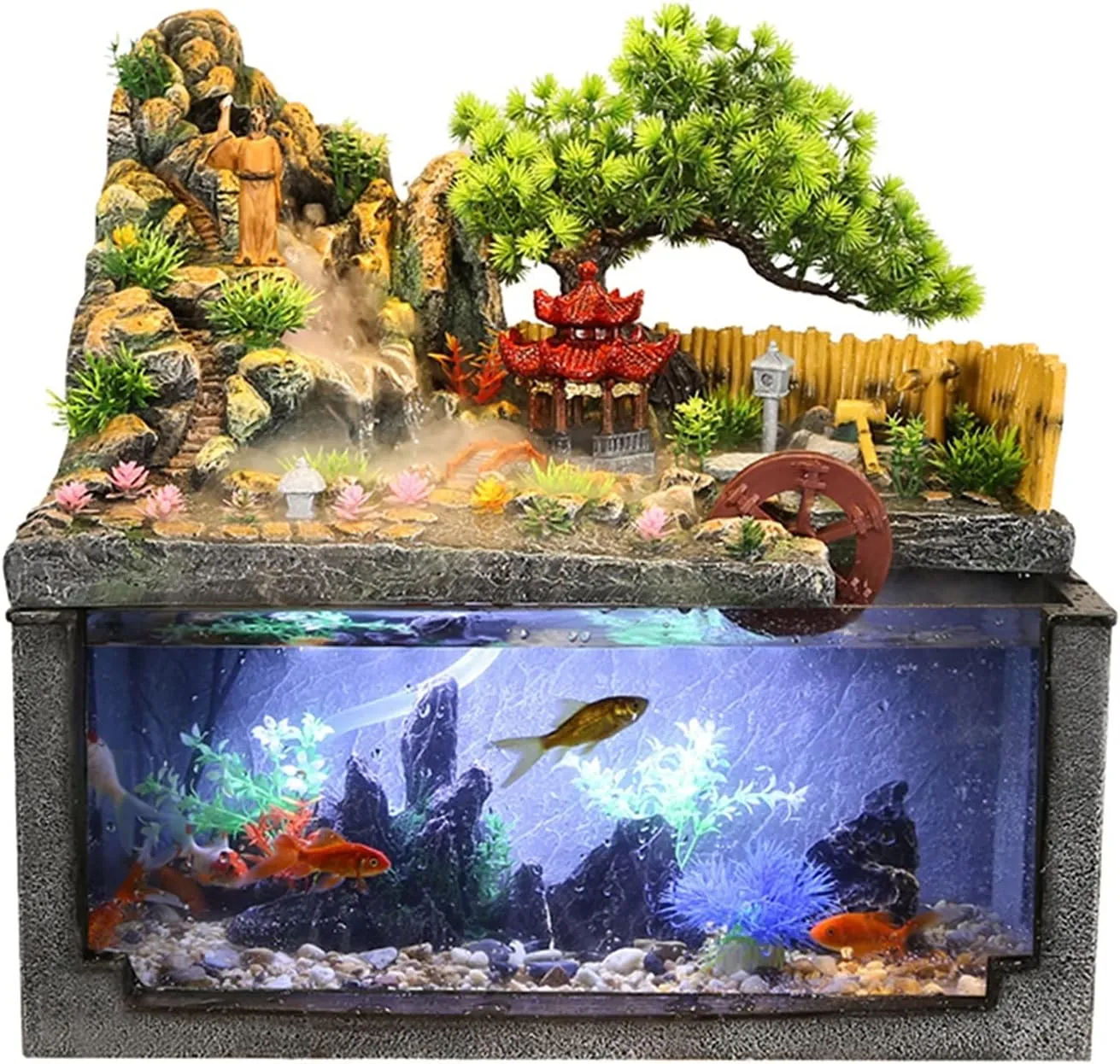 Tabletop Fountain Indoor Rockery Water Fountain Creativity Resin Desktop Fountain Waterfall Office Alpine Water Fish Tank Waterscape Decoration Tabletop Water Fountain