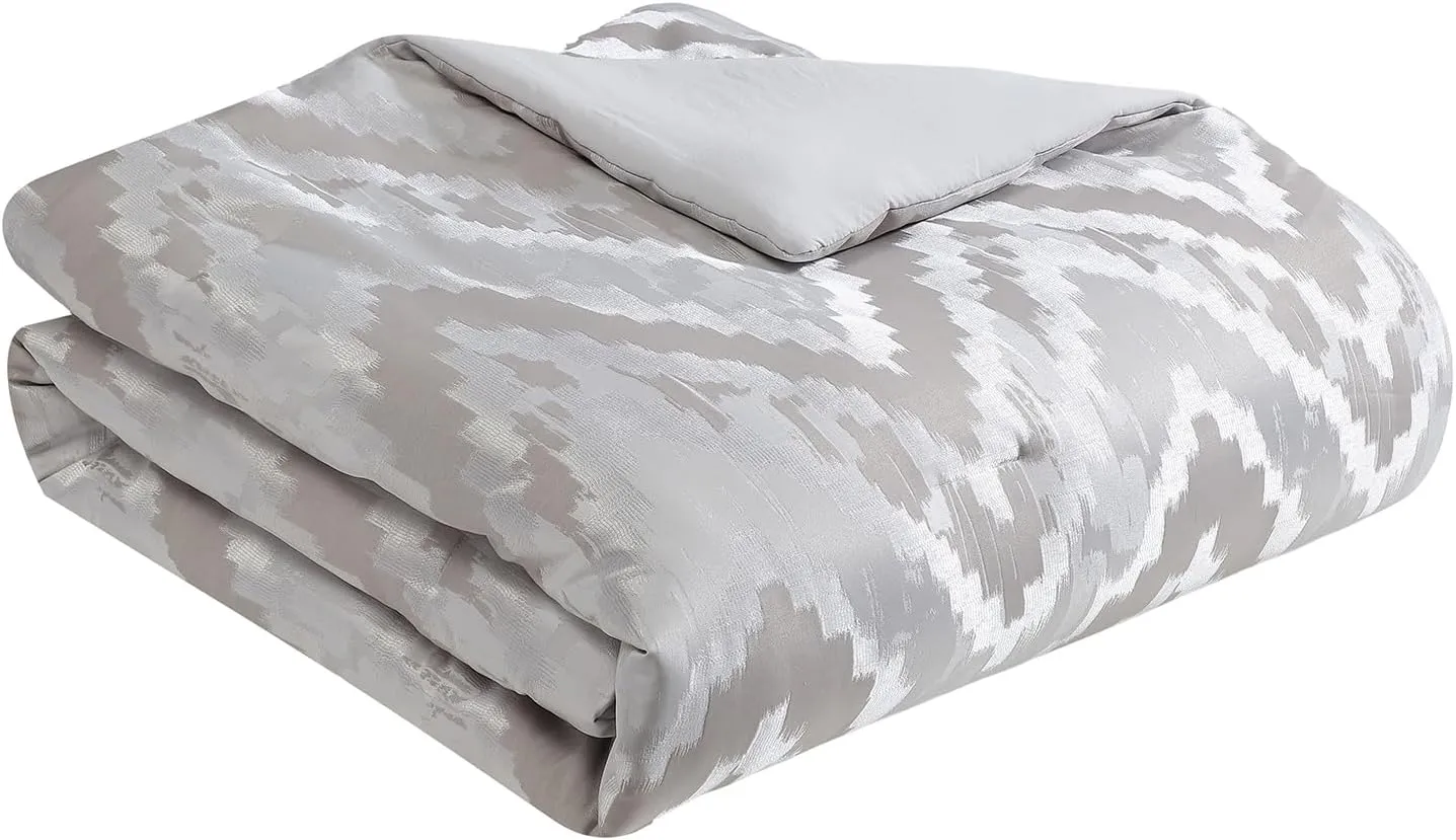 Tahari Home - King Size Comforter, 5-Piece Jacquard Bedding Set with Matching Shams & Decorative Pillows (Lilliana Collection, Light Grey)