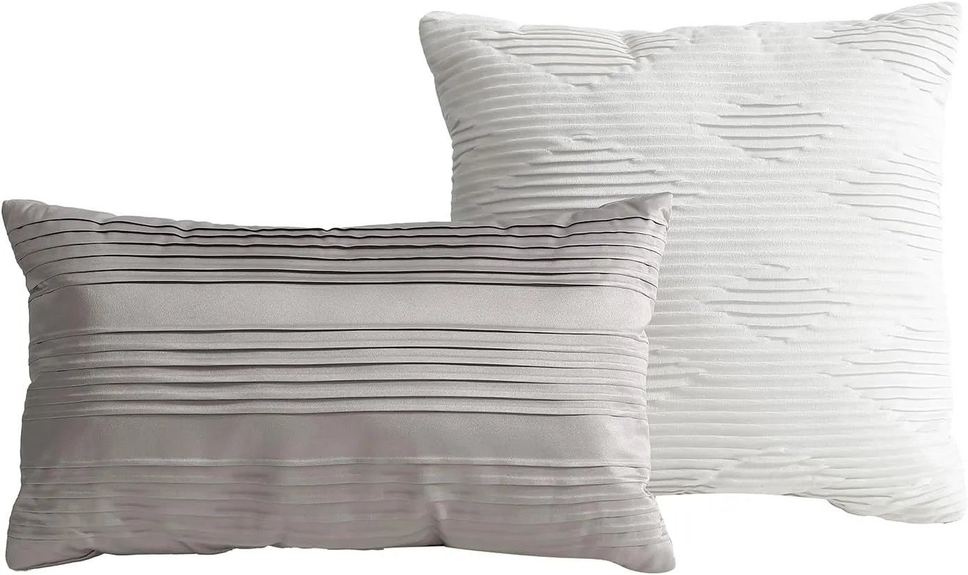 Tahari Home - King Size Comforter, 5-Piece Jacquard Bedding Set with Matching Shams & Decorative Pillows (Lilliana Collection, Light Grey)