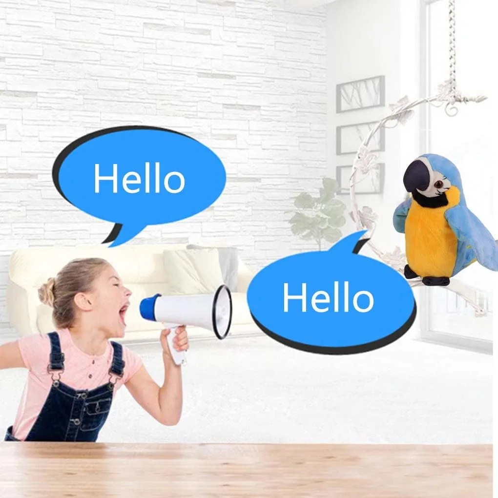Talking Parrot Speaking Parrot Record Repeats Toy Talking Stuffed Animal Waving Wings Interactive Plush Toy Birthday Gift (Blue)