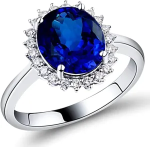 Tanzanite Rings For Women, 14K White Gold Rings - Tanzanite Ring with Diamond, Natural Tanzanite Deep Blue Ring For Couple Engagement Ring
