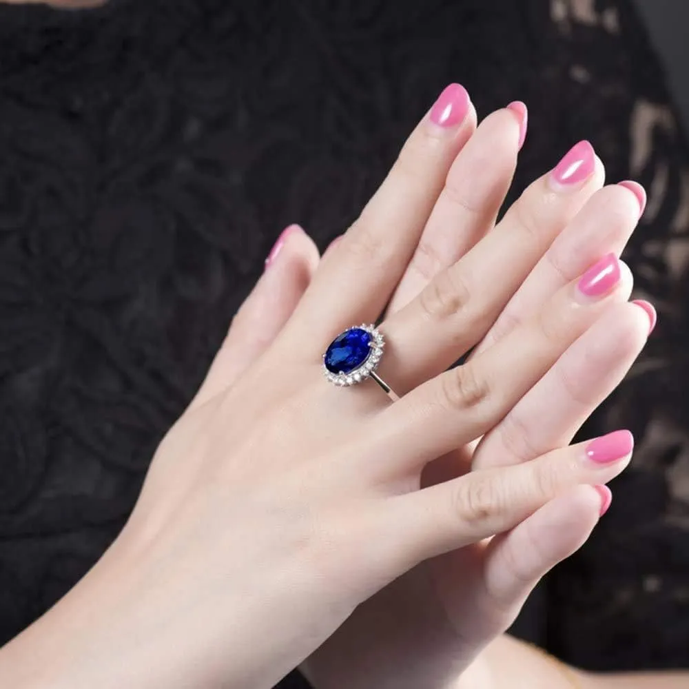 Tanzanite Rings For Women, 14K White Gold Rings - Tanzanite Ring with Diamond, Natural Tanzanite Deep Blue Ring For Couple Engagement Ring