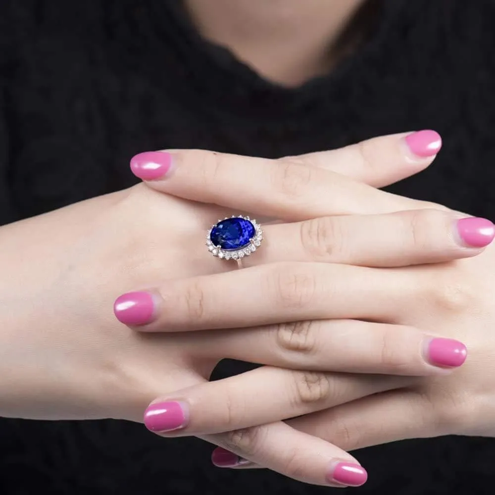 Tanzanite Rings For Women, 14K White Gold Rings - Tanzanite Ring with Diamond, Natural Tanzanite Deep Blue Ring For Couple Engagement Ring