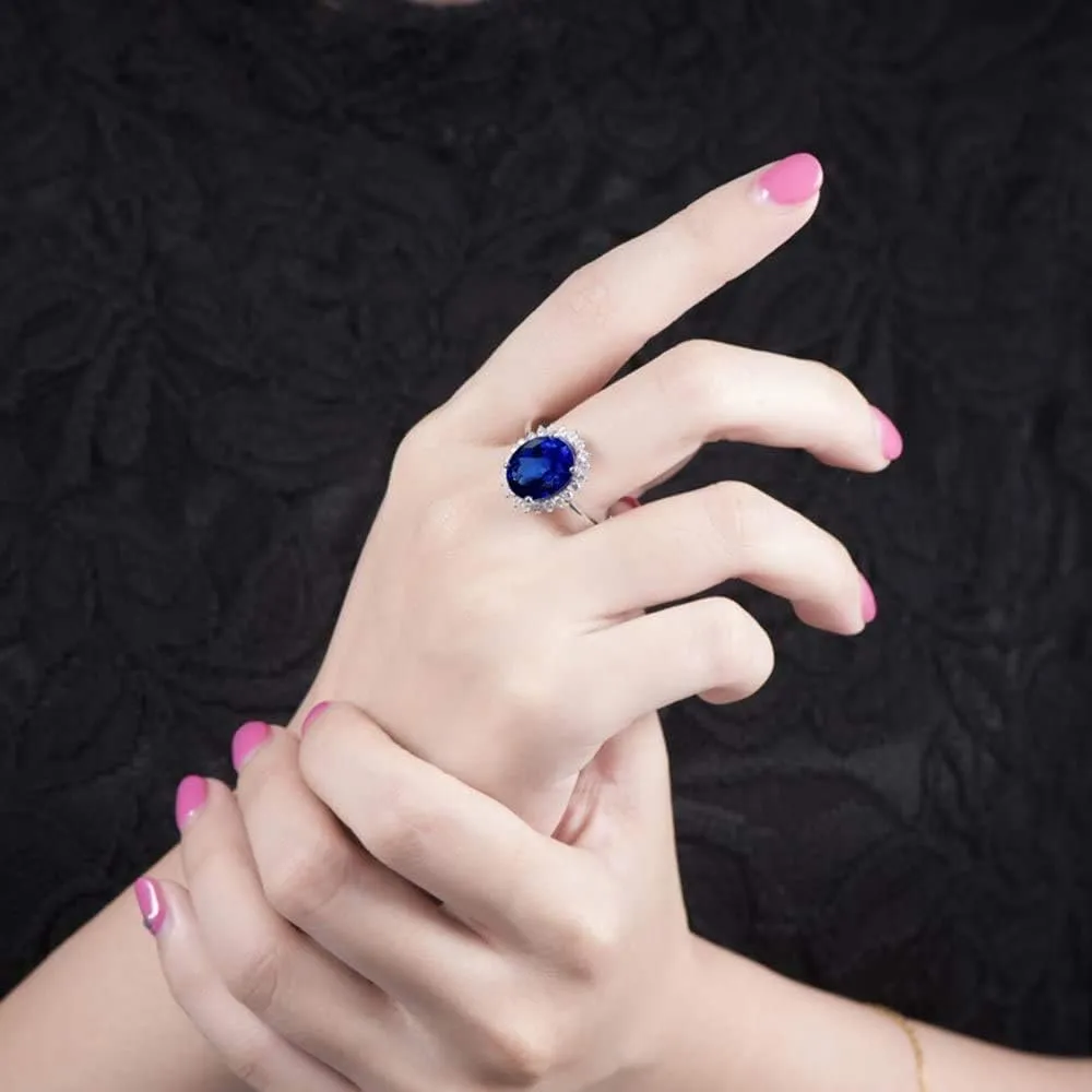 Tanzanite Rings For Women, 14K White Gold Rings - Tanzanite Ring with Diamond, Natural Tanzanite Deep Blue Ring For Couple Engagement Ring