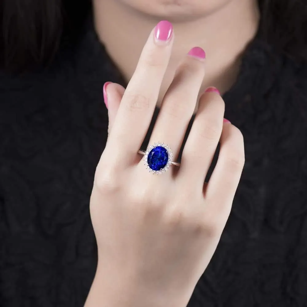 Tanzanite Rings For Women, 14K White Gold Rings - Tanzanite Ring with Diamond, Natural Tanzanite Deep Blue Ring For Couple Engagement Ring