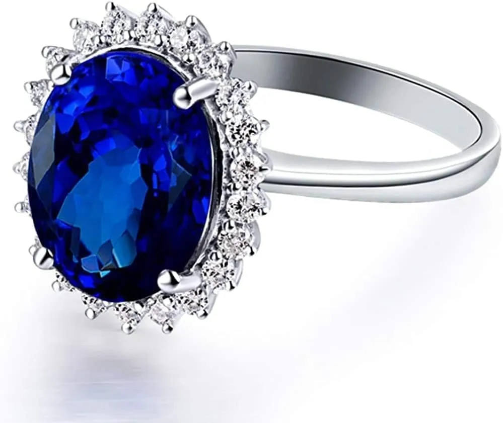 Tanzanite Rings For Women, 14K White Gold Rings - Tanzanite Ring with Diamond, Natural Tanzanite Deep Blue Ring For Couple Engagement Ring