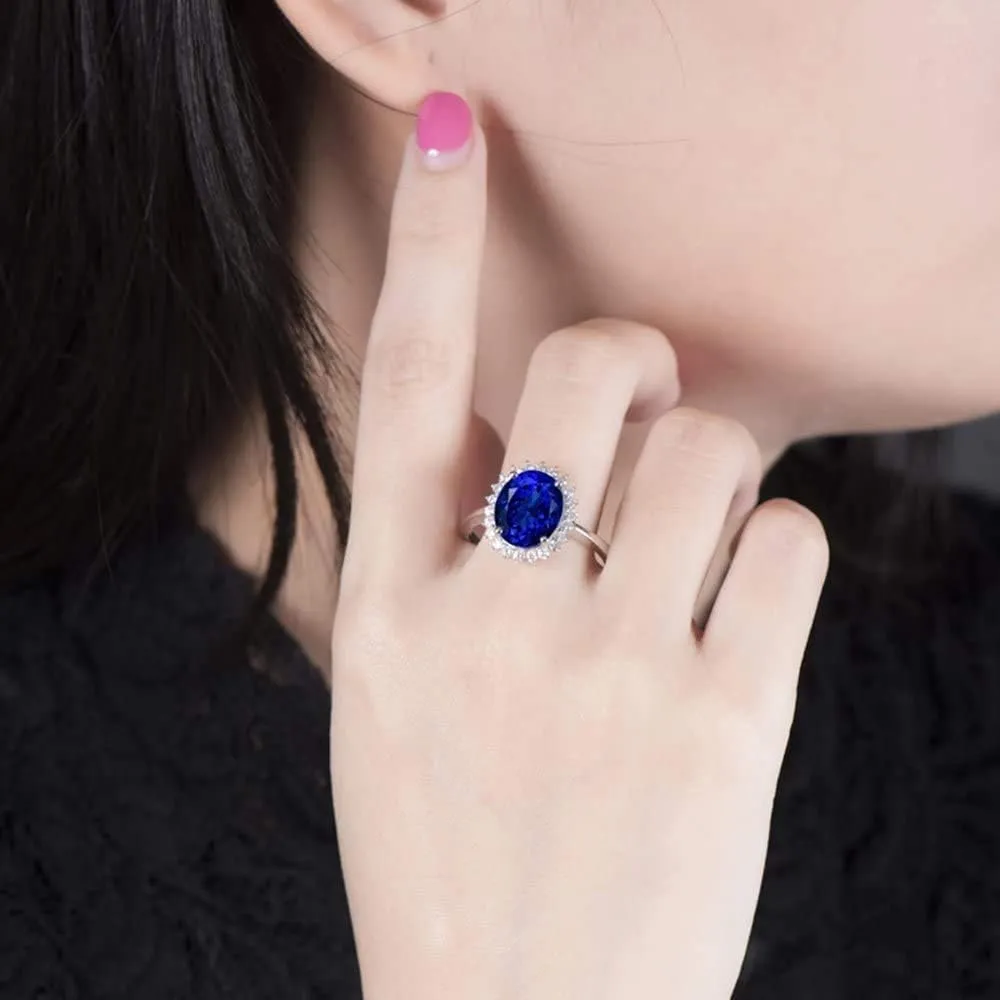 Tanzanite Rings For Women, 14K White Gold Rings - Tanzanite Ring with Diamond, Natural Tanzanite Deep Blue Ring For Couple Engagement Ring