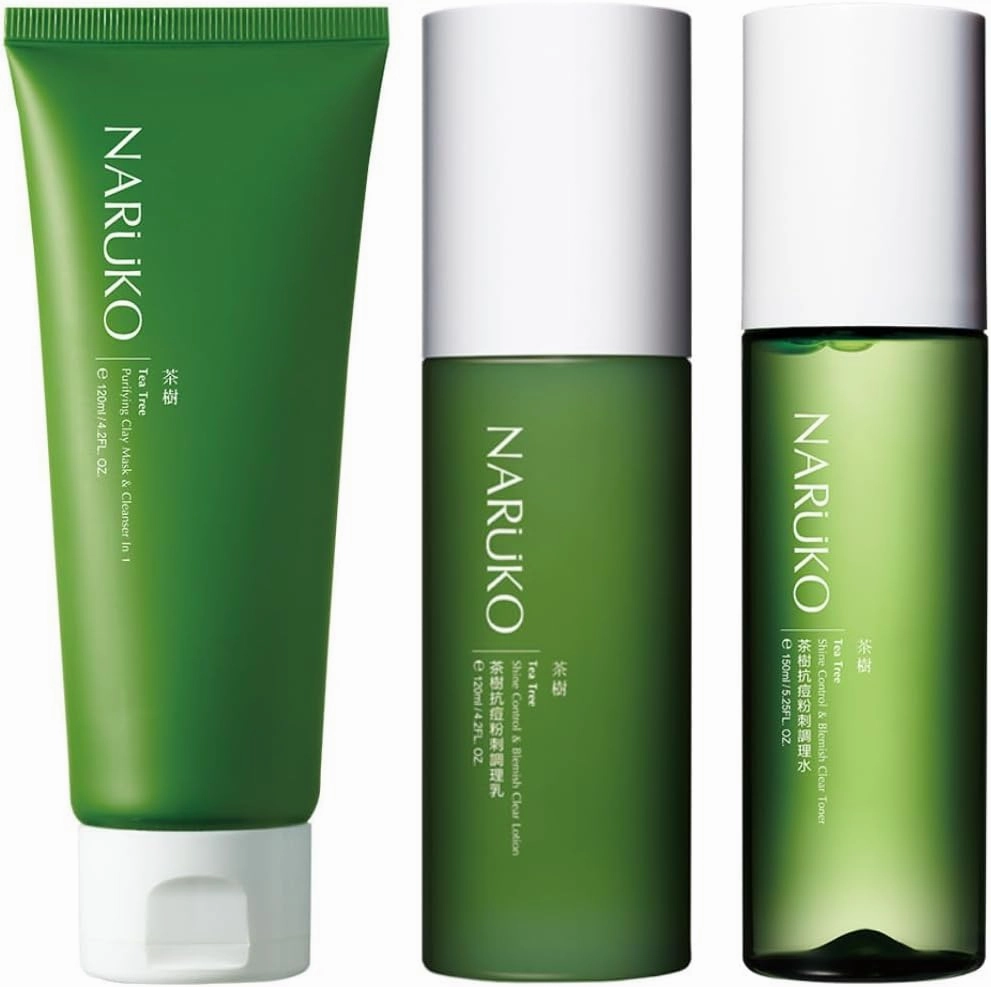 Tea Tree Shine Control & Blemish Set, Include Clay Mask & Cleanser 2in1, Toner, Lotion - Oil Control, Pore Cleaning, Acne Control, deep Cleaning, Oil Balancing