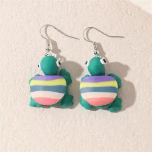 Teal & Pastel Polymer Clay Stripe Turtle Drop Earrings