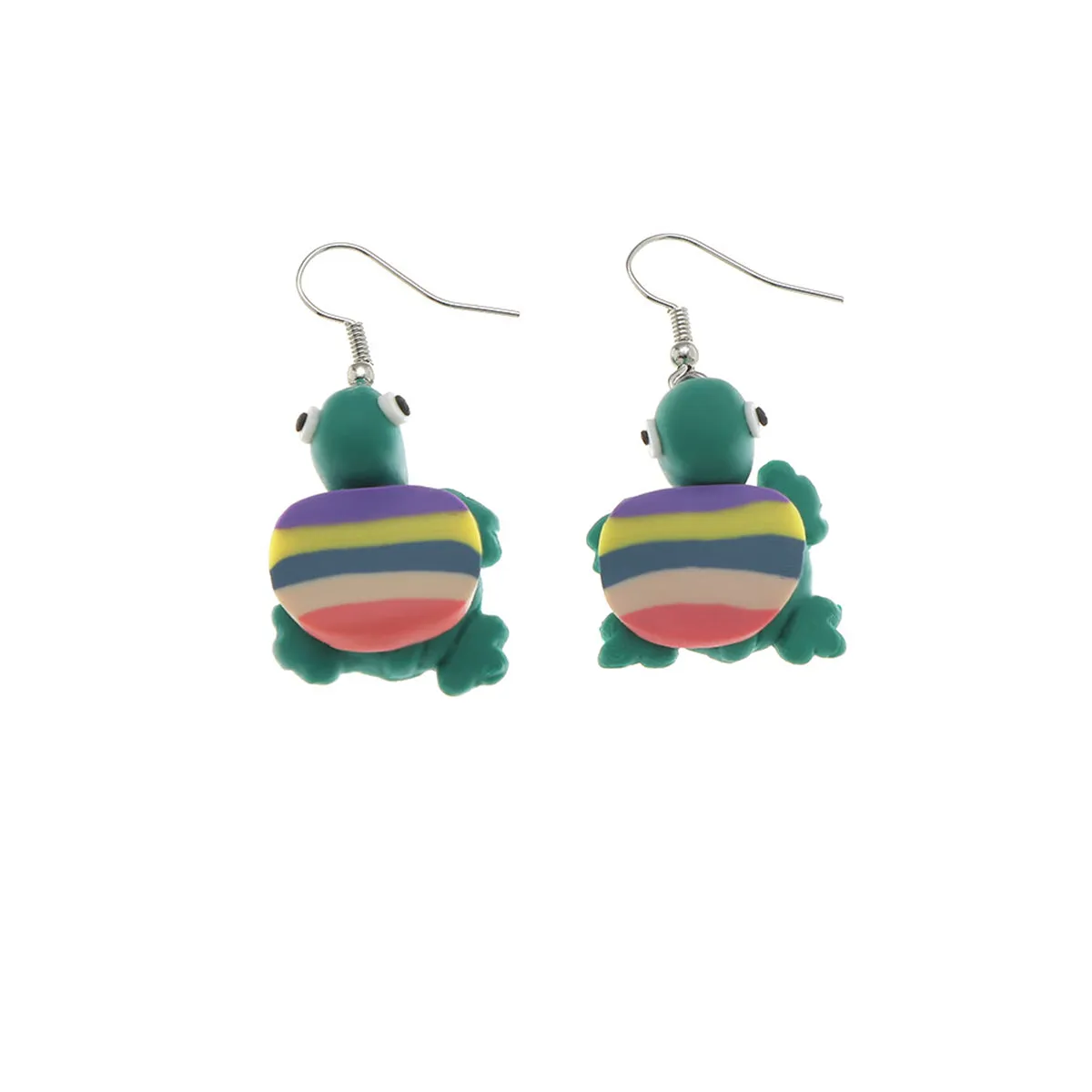 Teal & Pastel Polymer Clay Stripe Turtle Drop Earrings