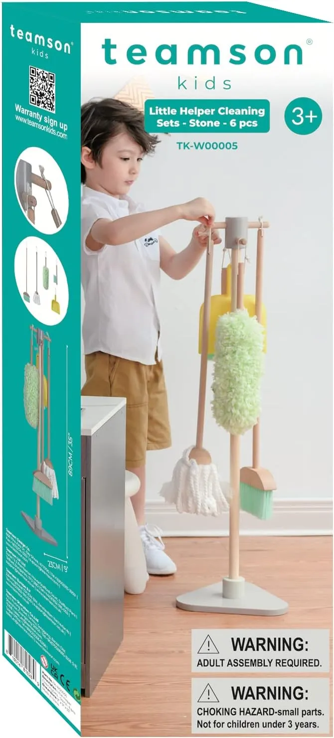 Teamson Kids Little Helper 6-pc. Wooden Toy Household Cleaning Supply Set with Organizing Stand