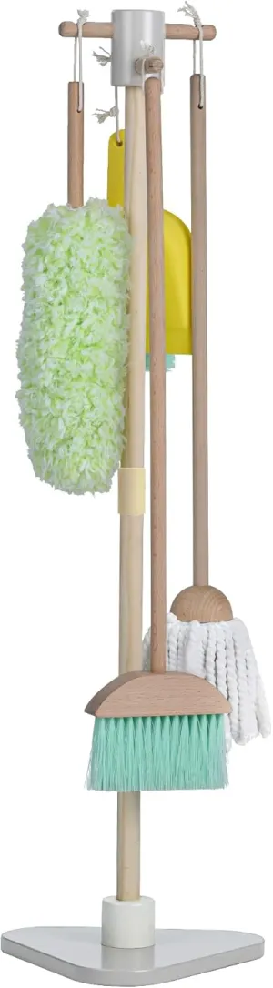 Teamson Kids Little Helper 6-pc. Wooden Toy Household Cleaning Supply Set with Organizing Stand