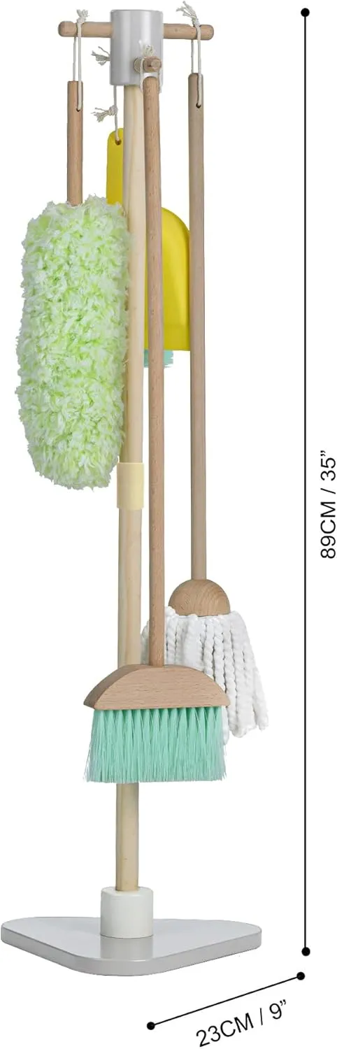 Teamson Kids Little Helper 6-pc. Wooden Toy Household Cleaning Supply Set with Organizing Stand