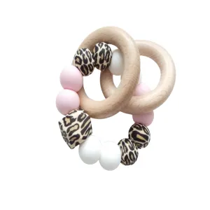 Teething Rattle Toy - Leopard print, Pink & White