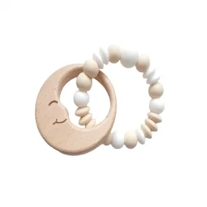 Teething Ring Moon Toy - Beige & White