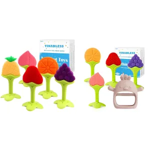 Teething Toys (10 Pack) - Tinabless Infant Teething Relief Toys&Teething Mitten Set, BPA-Free, Natural Organic Freezer Safe for Infants and Toddlers, Silicone Baby Teethers