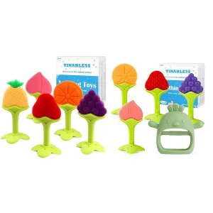 Teething Toys (10 Pack) - Tinabless Infant Teething Relief Toys&Teething Mitten Set, BPA-Free, Natural Organic Freezer Safe for Infants and Toddlers, Silicone Baby Teethers