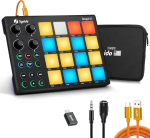 TempoPAD Midi Controller Beat Maker Machine for Music Production, Portable USB MIDI Beat Pad Controller for Beginners with Durable Carrying Bag, 16 Backlit Beat Pad, 4 Assignable Knob