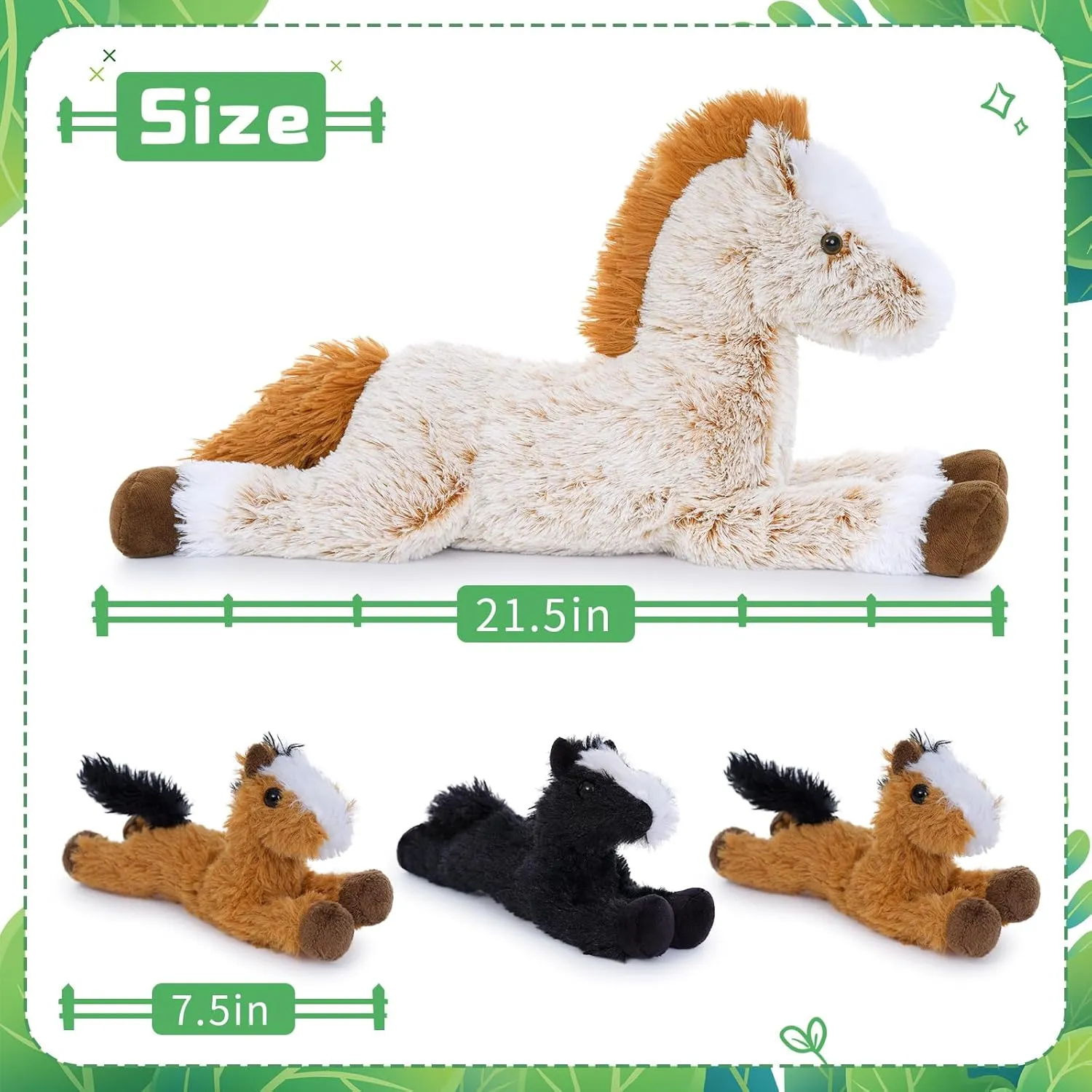Tezituor 4Pcs Horse Stuffed Animal Set, 21inch Large Stuffed Mommy Horse with 4 Babies Pony Toys, Brown Stuffed Pony Plush Pillow Birthday Gift for Boys Girls