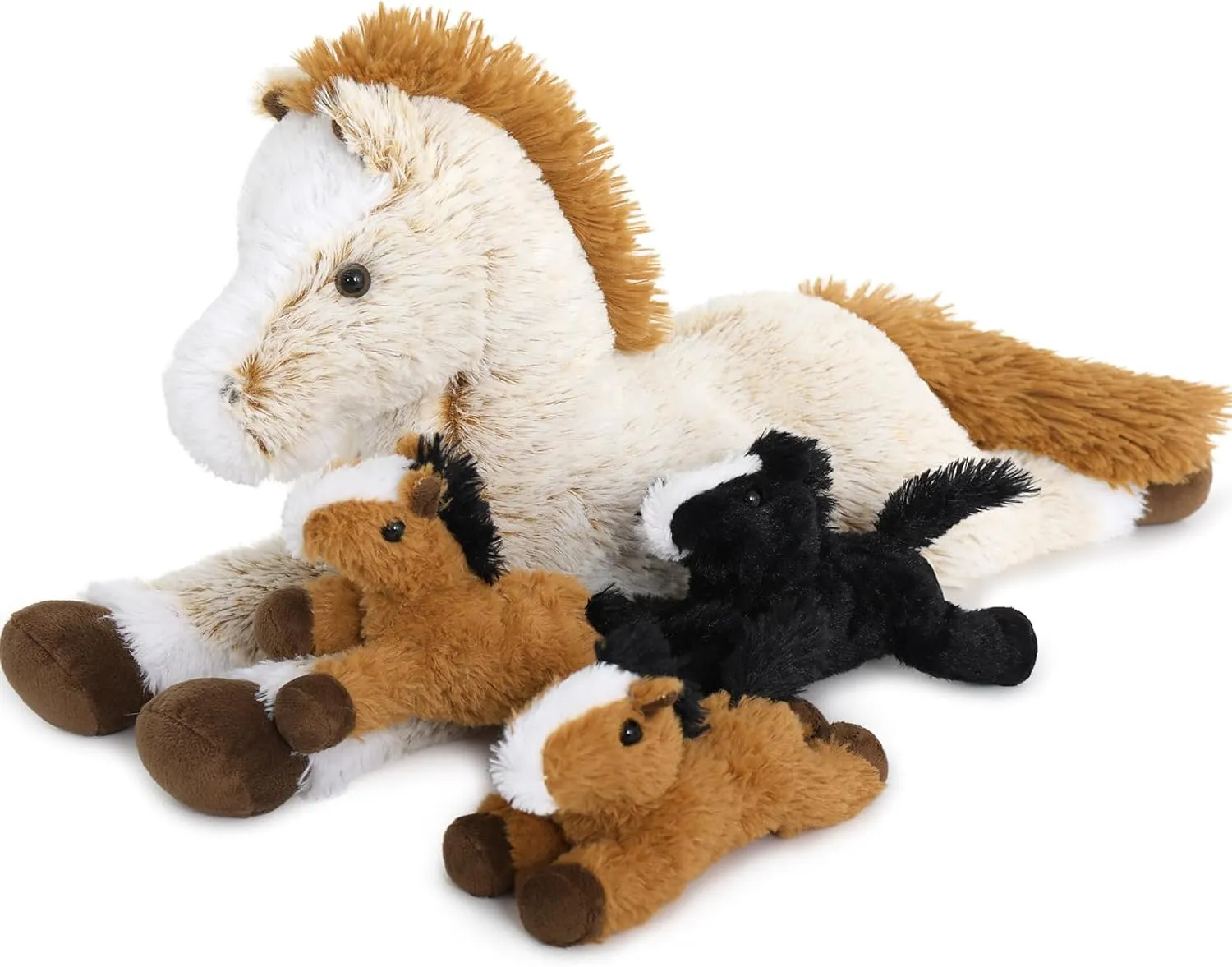 Tezituor 4Pcs Horse Stuffed Animal Set, 21inch Large Stuffed Mommy Horse with 4 Babies Pony Toys, Brown Stuffed Pony Plush Pillow Birthday Gift for Boys Girls