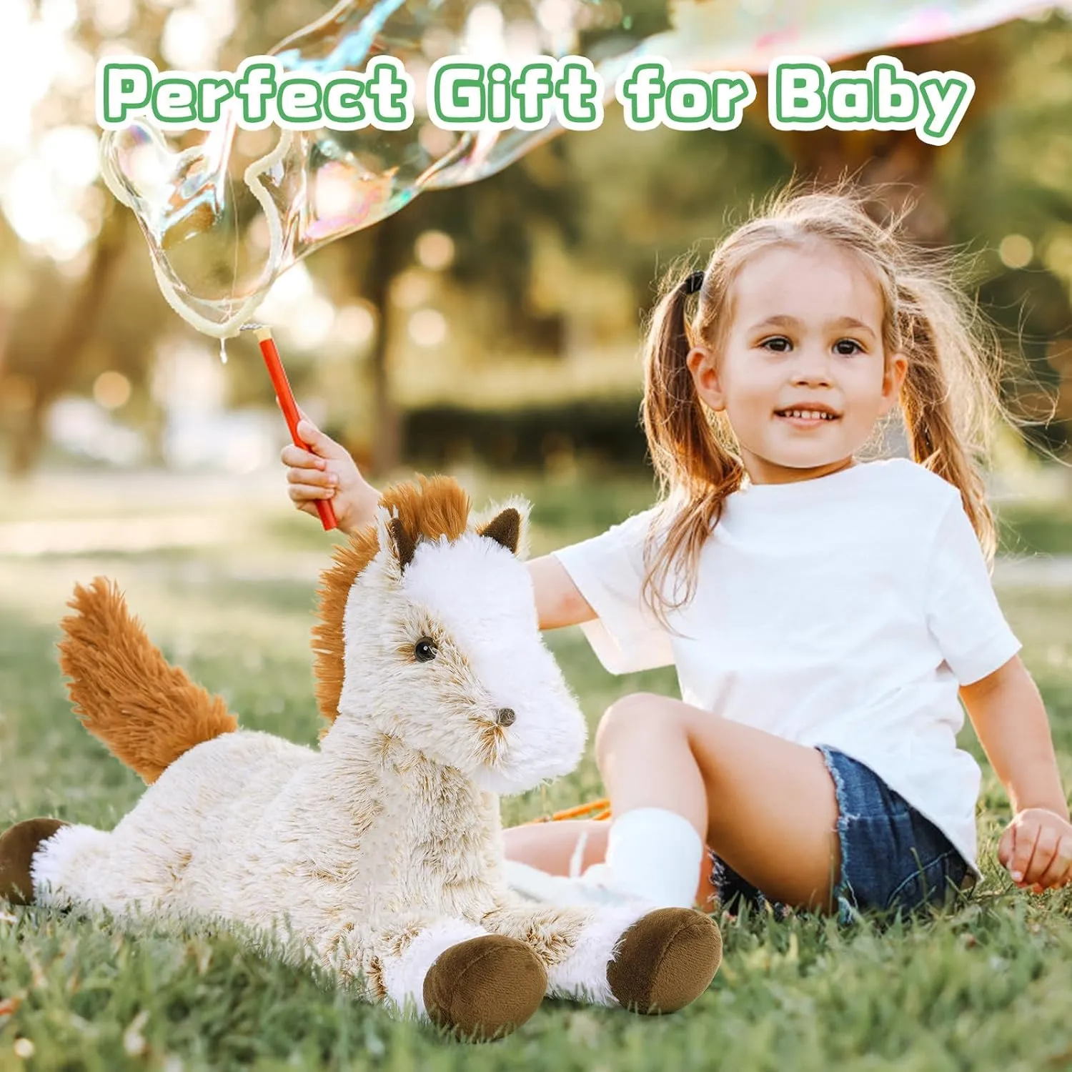 Tezituor 4Pcs Horse Stuffed Animal Set, 21inch Large Stuffed Mommy Horse with 4 Babies Pony Toys, Brown Stuffed Pony Plush Pillow Birthday Gift for Boys Girls